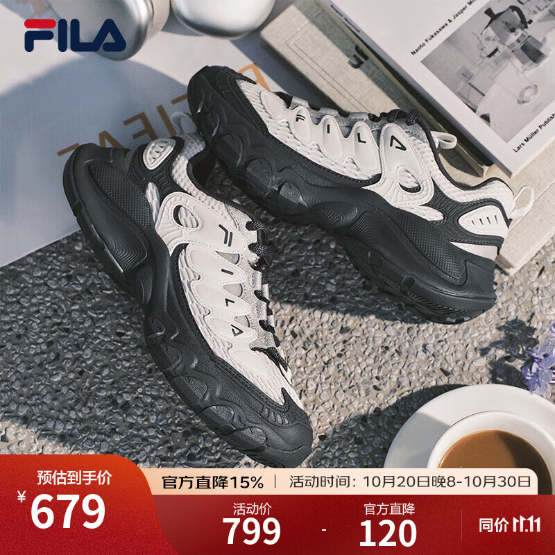 FILA斐乐女鞋运动鞋复古老爹鞋2025秋季新款厚底百搭蘑菇鞋舒适休闲鞋 白中白/影黑灰-BD 37.5