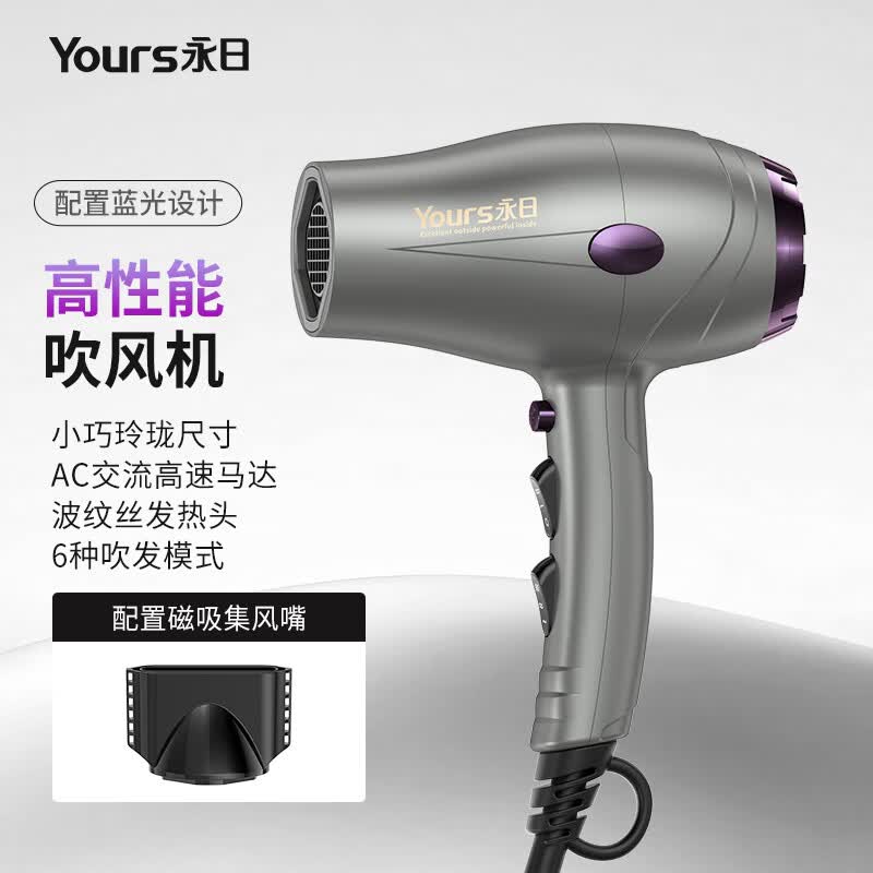 永日 电吹风机家用大功率大风力速干2200W瓦大功率专业家用恒温吹风筒 发廊专业吹风机礼物 枪银灰【发廊推荐款】大风力