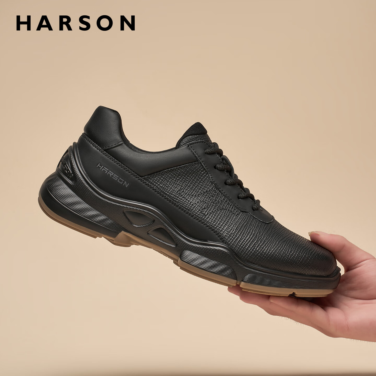 哈森（Harson）牛皮革男鞋秋冬运动皮鞋厚底商务休闲鞋公务通勤健步鞋2025年新款 黑色 41