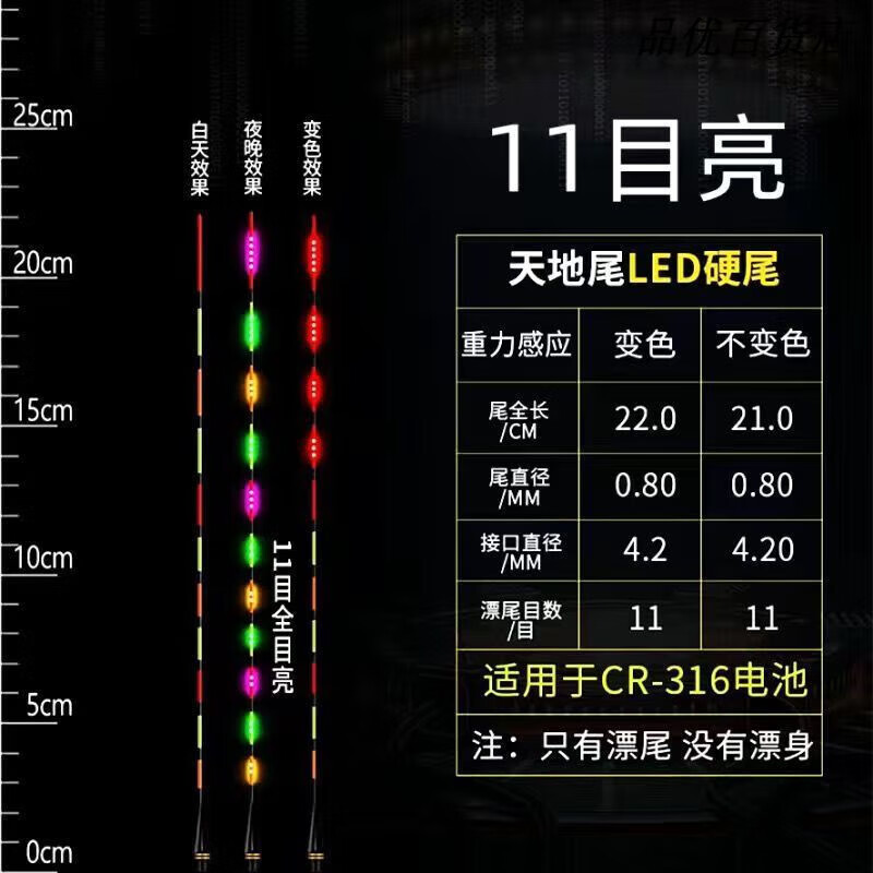喜马罗电子漂尾原装LED天地尾高灵敏咬钩变色夜光漂漂尾 变色(漂尾)1支 316(7目双排亮)LED原装漂尾