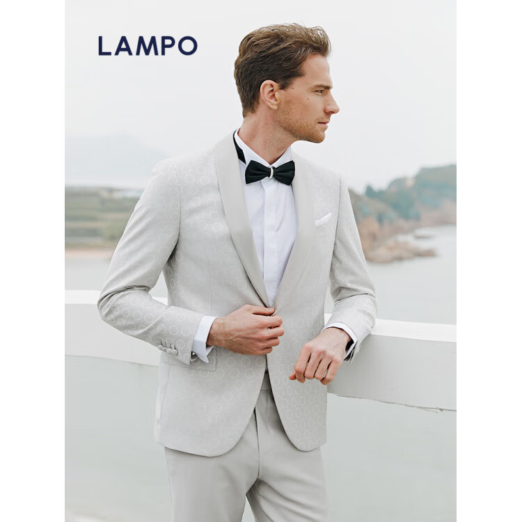 LAMPO/BluePanther西裝男士西裝青果領新郎西裝 淺米 50 R