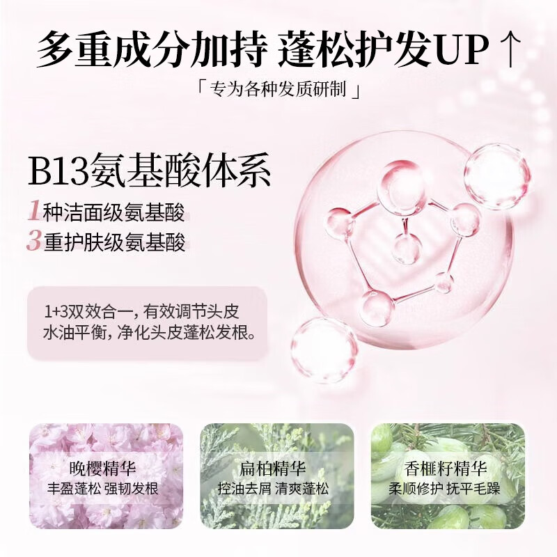 浅香(ASAKA)洗发水沐浴露护发素套装 氨基酸控油去屑蓬松柔顺保湿 男女士通用 晚樱蓬松500g+扁柏控油洗发500g