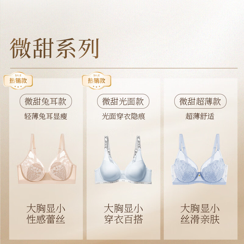 奶糖派微甜兔耳杯全罩杯超薄大胸显小聚拢显瘦文胸蕾丝大码内衣女送女友 芋泥奶昔 【秋冬新色】 75C