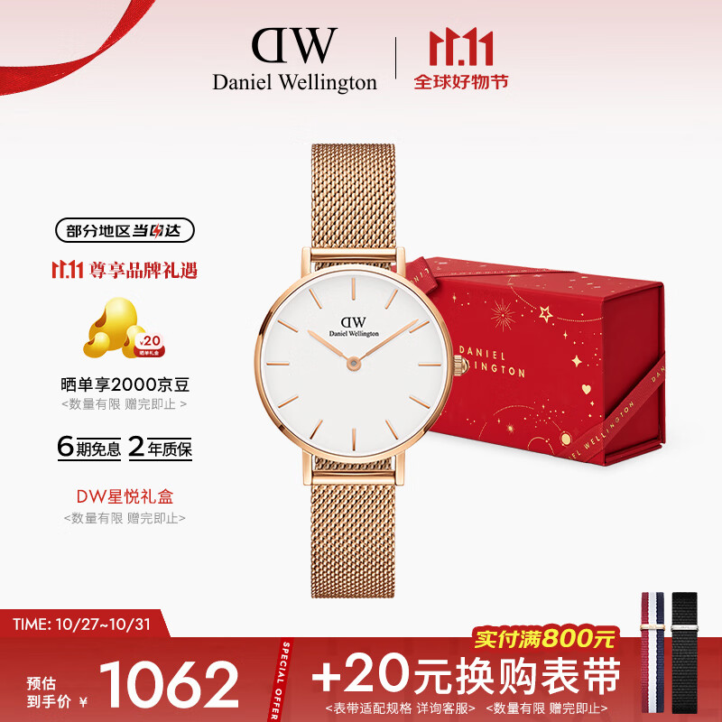 丹尼尔惠灵顿(DanielWellington)DW女士手表简约欧美时尚腕表 石英手表女送女友礼物DW00100219