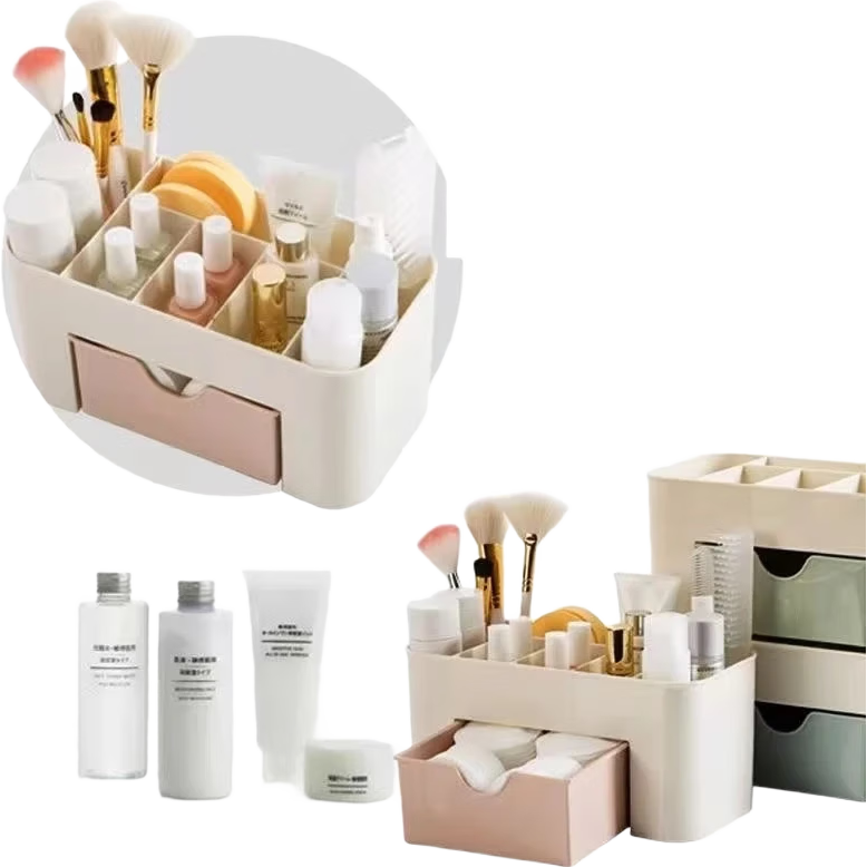 抽屉式桌面收纳盒笔筒抽屉柜组储物柜遥控器收纳盒化妆品收纳盒 桌面多格收纳【一个装】颜色随机发活动1