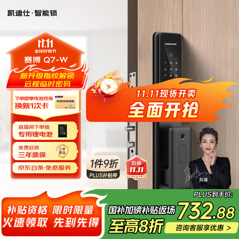 凯迪仕（kaadas） 智能锁 指纹识别防盗门锁密码锁 入户门电子智能锁 赛博Q7-W