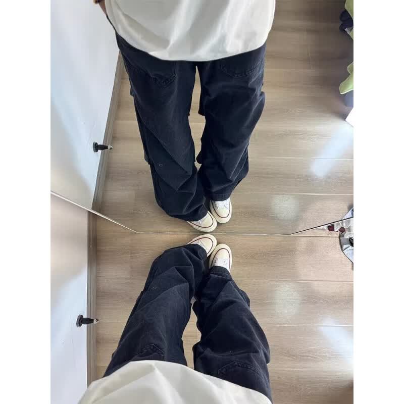 迪伽达美式高街男士牛仔裤男生春夏季cleanfit伞兵工装裤子男休闲长裤 MB-C655黑灰色 L 【115-130斤】