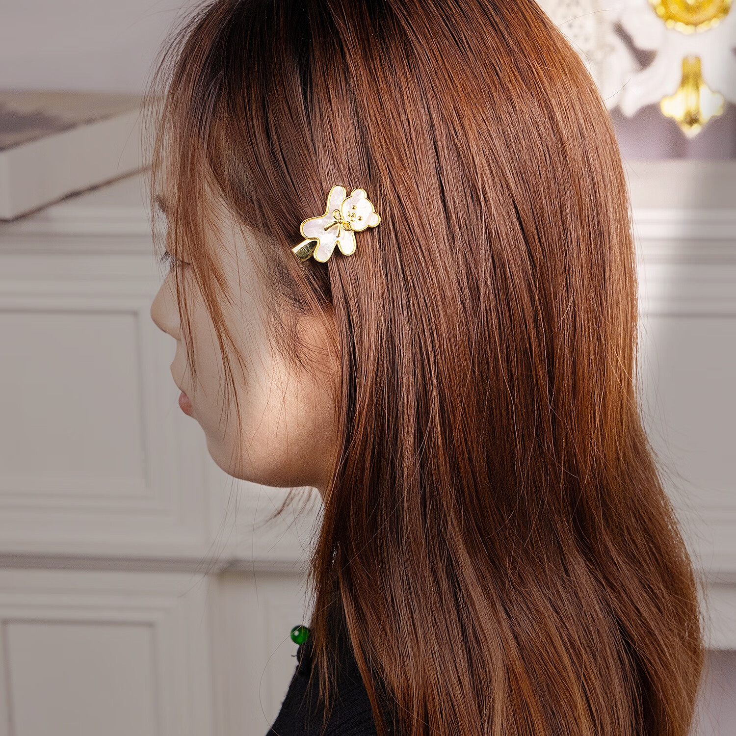 HUA YAN YUE HUA发夹抓夹小熊边夹碎发夹0901轻奢鸭嘴夹高级感刘海夹发卡新年礼物 白色 1个