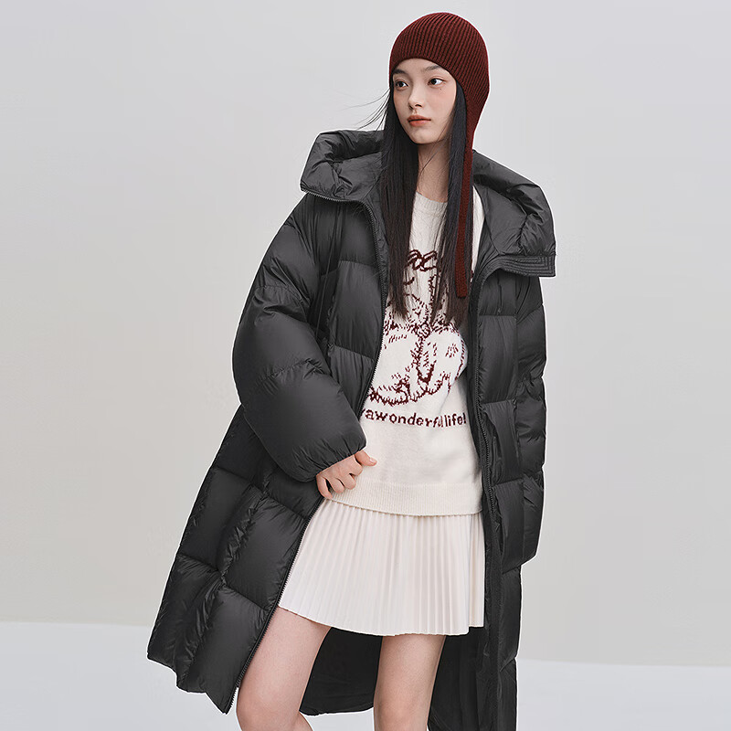 乐町【火山岩】长款面包羽绒服泡芙外套 乌黑(现货) M