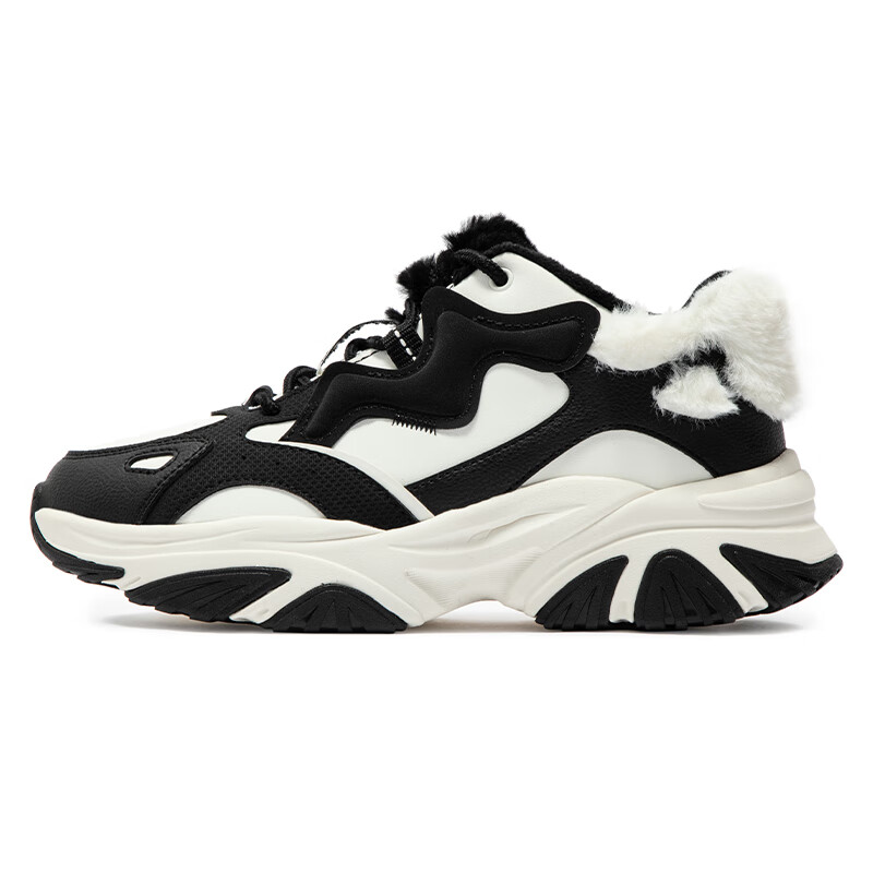 361°女鞋运动鞋百搭舒适缓震耐磨跑步文化休闲鞋子女 羽毛白/曜石黑【6703B加绒】 38