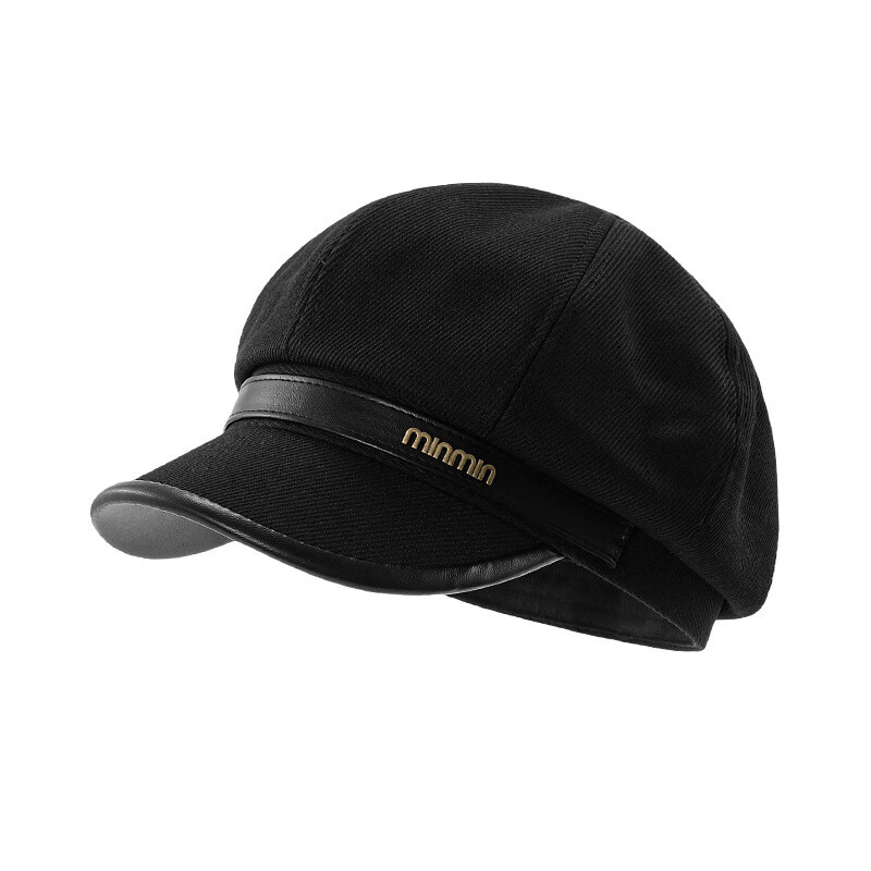 勋阳宇乐大头围秋冬鸭舌帽子女黑色复古贝雷帽显脸小云朵八角帽潮报童帽 黑色 M 常规版(52-62c)