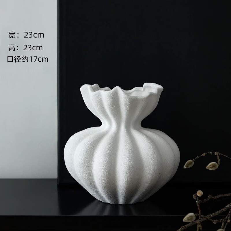 OYKTN侘寂风法式大花瓶白色感摆件餐桌客厅家居中古风复古艺术花器 大号诧寂瓶（不可装水)