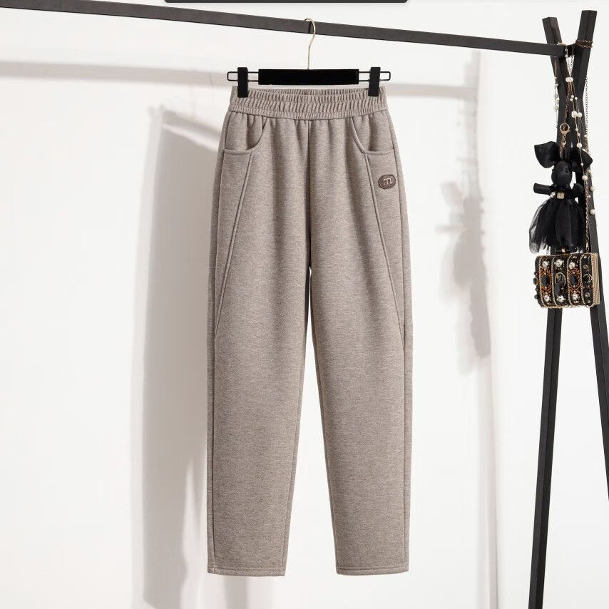 诗中依毛呢软糯卫裤女2025冬季休闲裤遮肉宽松显瘦直筒松紧腰百搭运动裤 燕麦色【秋款】 3XL 码 建议115-130斤