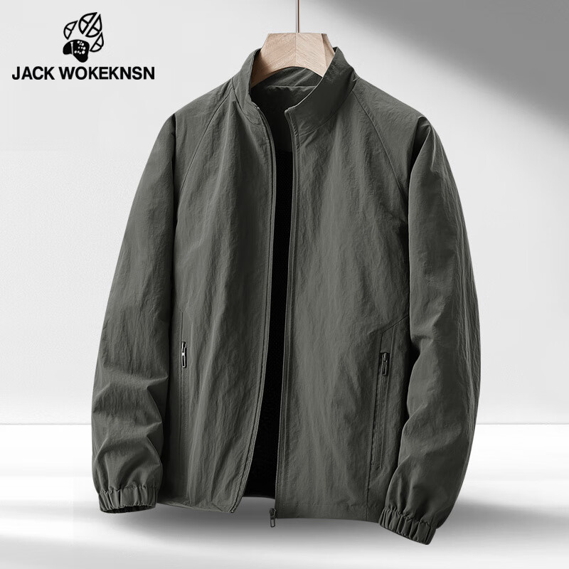 JACK WOKEKNSN狼爪云户外春秋冲锋衣男薄款夹克外套防水大码软壳风衣四季登山服 深灰色 XL 130-145斤