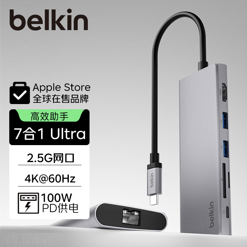 ������BELKIN����չ�� ����Type-C��չ�ߺ�һ PD���� ƻ���ʼǱ�����ת�� HDMI4KͶ�� ����/SD���� �����׵��