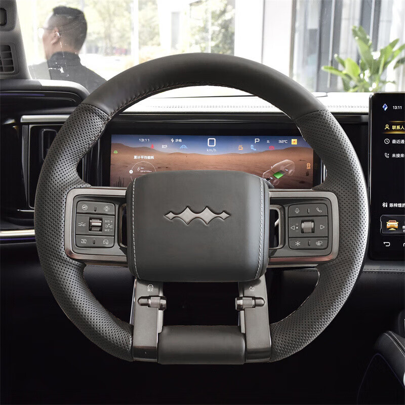 比亚迪方程豹5专用手缝方向盘套 豹5全包四季把套改装 方程豹把套 豹5打孔黑线 方程豹