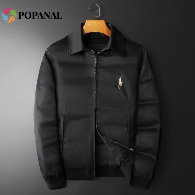 POPANAL香港潮牌2025冬季新款男士翻领服高品质潮款商务休闲刺绣羽绒服潮 黑色 M