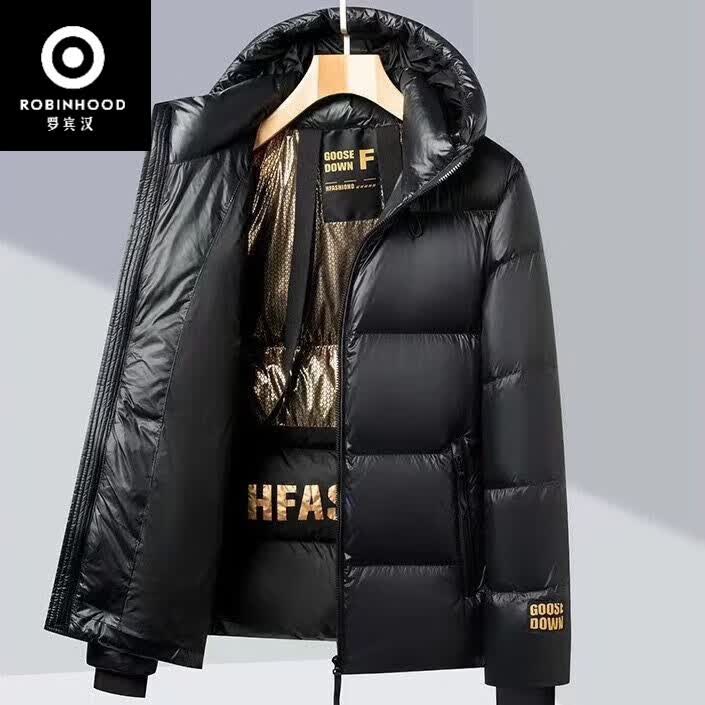 罗宾汉（ROBINHOOD）黑金短款羽绒服男女情侣同款2025冬季新款发热服加厚保暖免洗外套 S建议80-100斤