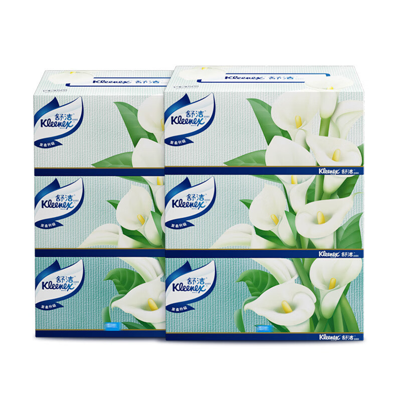 舒洁（Kleenex）马蹄莲盒装抽纸2层200抽原生木浆柔软顺滑软抽手纸卫生纸 【200抽6盒】马蹄莲抽纸家庭装 2层 200抽*6盒 整箱装