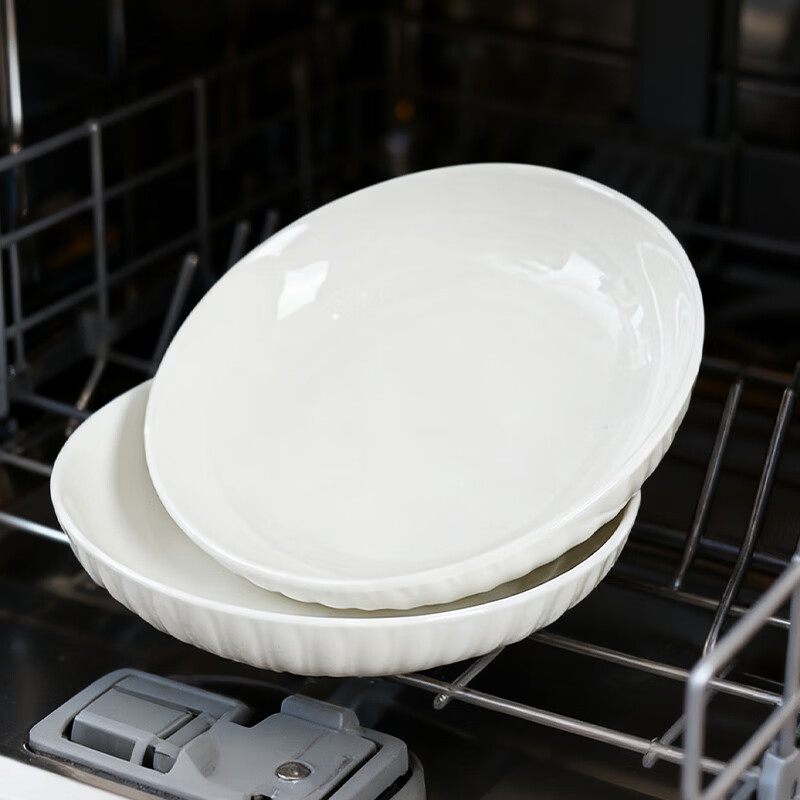 华青格陶瓷圆盘菜盘家用高白瓷素雅花瓣8英寸深盘2只装高温釉下彩