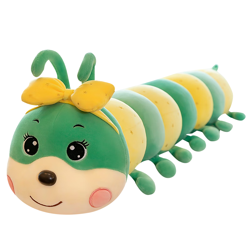 吉婭喬（Ghiaccio）新款可愛蝴蝶結(jié)毛毛蟲毛絨玩具創(chuàng)意軟體七彩蟲子長條睡覺抱枕公仔 粉色 100cm