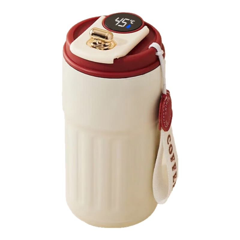 【升级材质】316不锈钢咖啡杯智能测温保温杯女生办公室水杯子 智能显温红色450ml