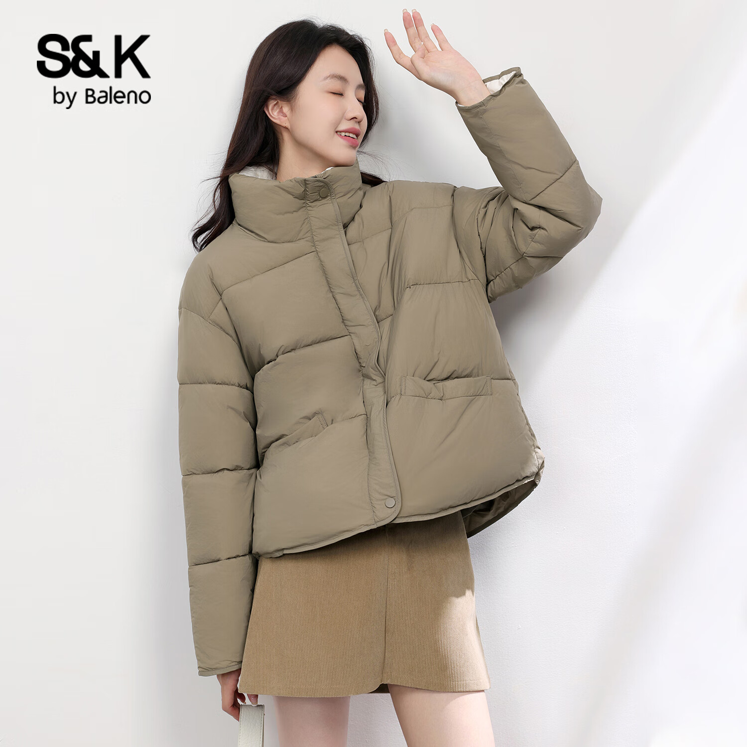 班尼路S&K系列棉服女装冬季新款面包服保暖加绒加厚上衣服棉袄短款立领5 深卡其#纯色 【舒适保暖】 L