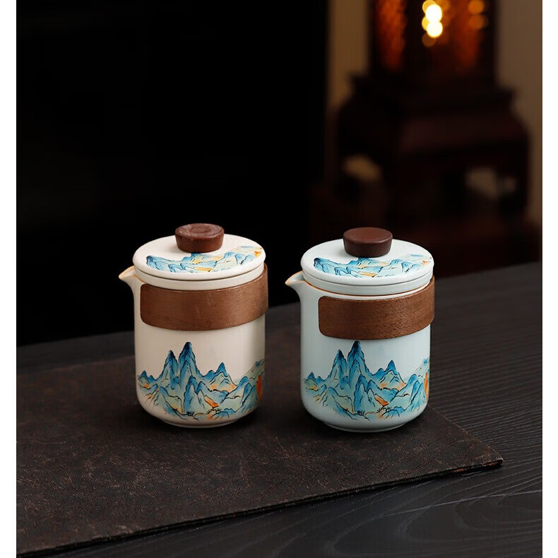 栢启歆茶具套装伴手礼文创定制功夫茶具千里江山公司活动圣诞送礼周年庆 天青千里江山茶具【礼盒装】 6件