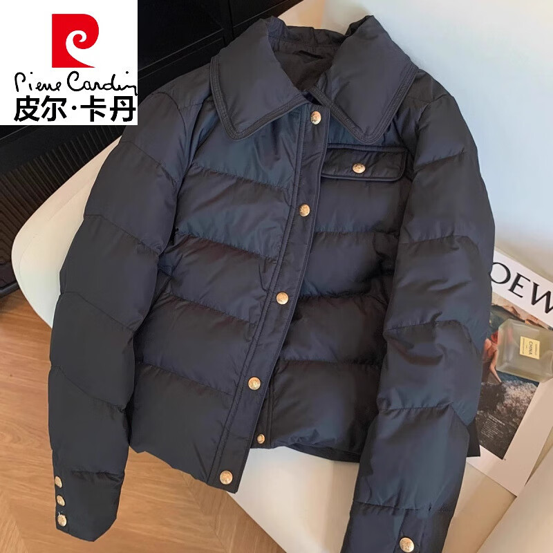 皮尔卡丹（pierre cardin）韩系小香风黑色翻领夹棉外套女2025冬季新款时尚百搭宽松显瘦棉服 黑色 XL 建议116-135斤