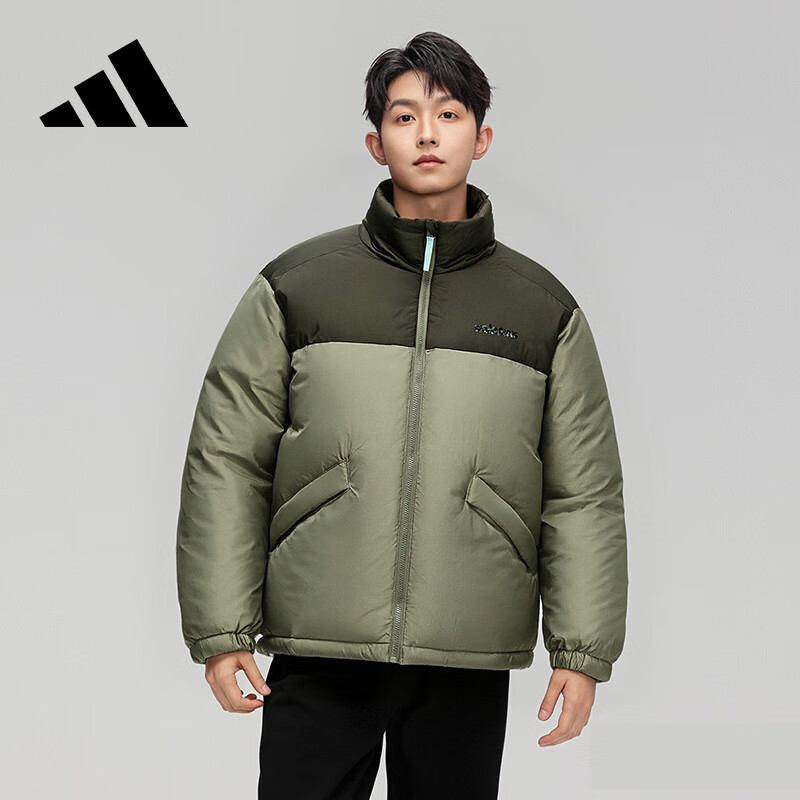 阿迪达斯立领鸭绒拼接保暖时尚潮流运动男款羽绒服 L码