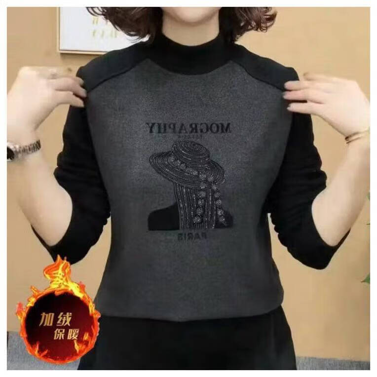 【加绒加厚】2025新款半高领双面绒保暖打底衫显瘦洋气妈妈装上衣 【加绒加厚】深灰色 4XL 【建议130-145斤】