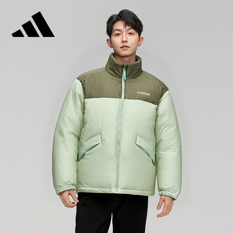阿迪达斯立领鸭绒拼接保暖时尚潮流运动男款羽绒服 XL码