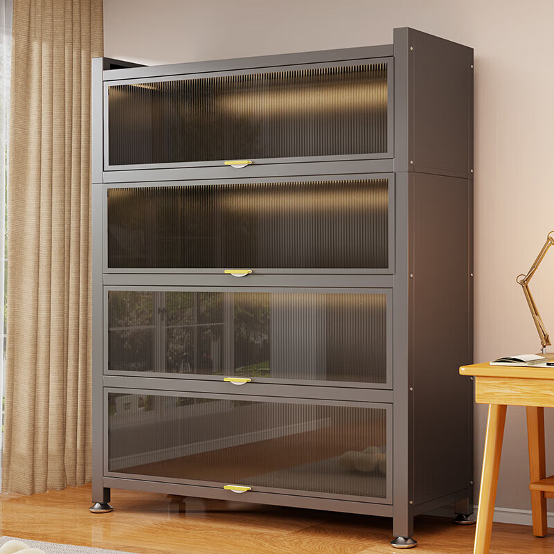 臻仕铁餐边柜一体靠墙储物收纳柜钢制防晒飘窗柜家用大容量多功能置物柜 四门五层长60宽35高144-灰色