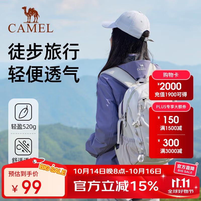 骆驼（CAMEL）【云影】双肩包男背包防泼水旅行包轻量书包学生户外徒步登山包