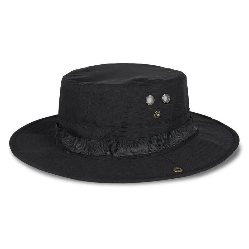 奔尼帽遮阳防晒渔夫帽登山钓鱼大檐帽盆帽军迷野战战术帽 黑色奔尼帽