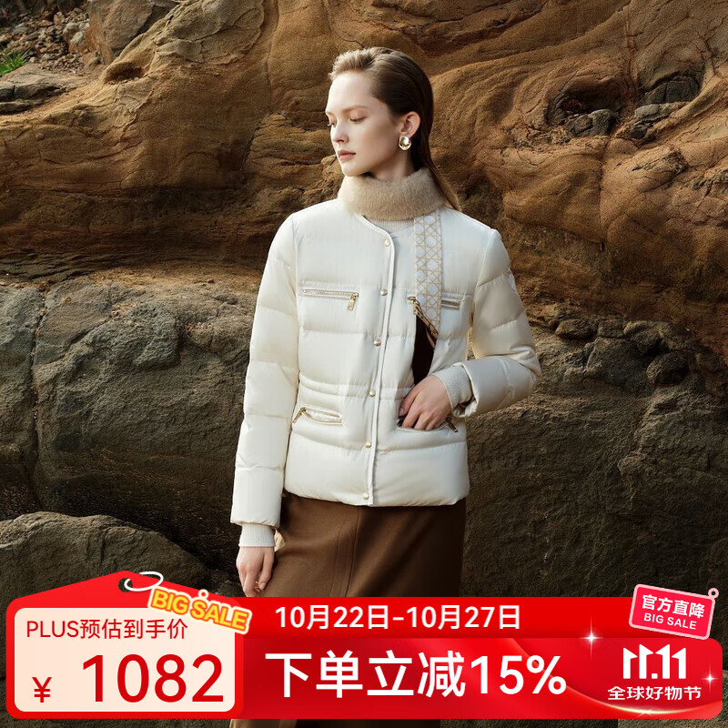 Scofield【远红外发热】女款羽绒服鹅绒可拆貂毛领年冬新品 奶油色 M 165