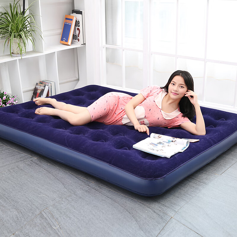舒士奇家用充气床垫双人户外便携气垫床单人气床午休折叠床旅行床午休床 长200宽180高22(蓝色家用电泵套餐)