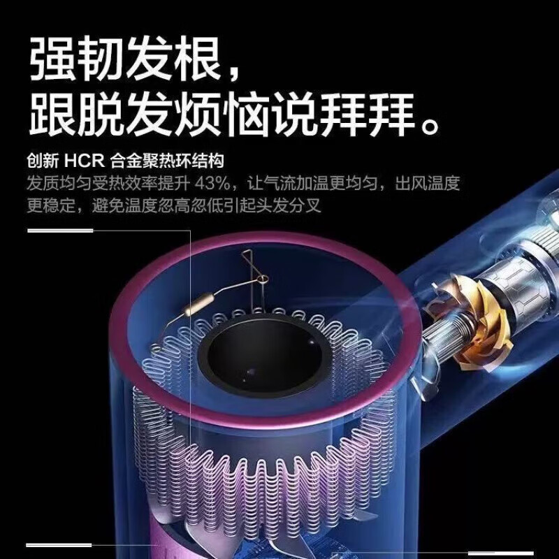 MBVM德国科技吹风机家用发廊护发速干大风力高速无叶电吹风机礼盒 玫瑰红无风嘴【无+品卡扣款】