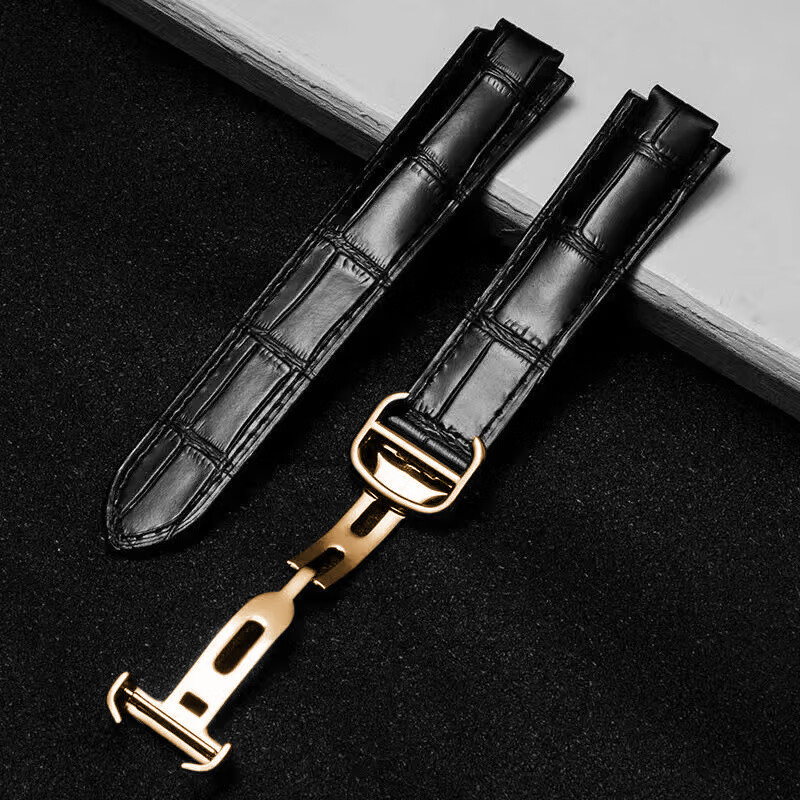 君禾雅凸口表带牛皮竹节纹皮带配件男女表炼适配卡地亚蓝气球系列