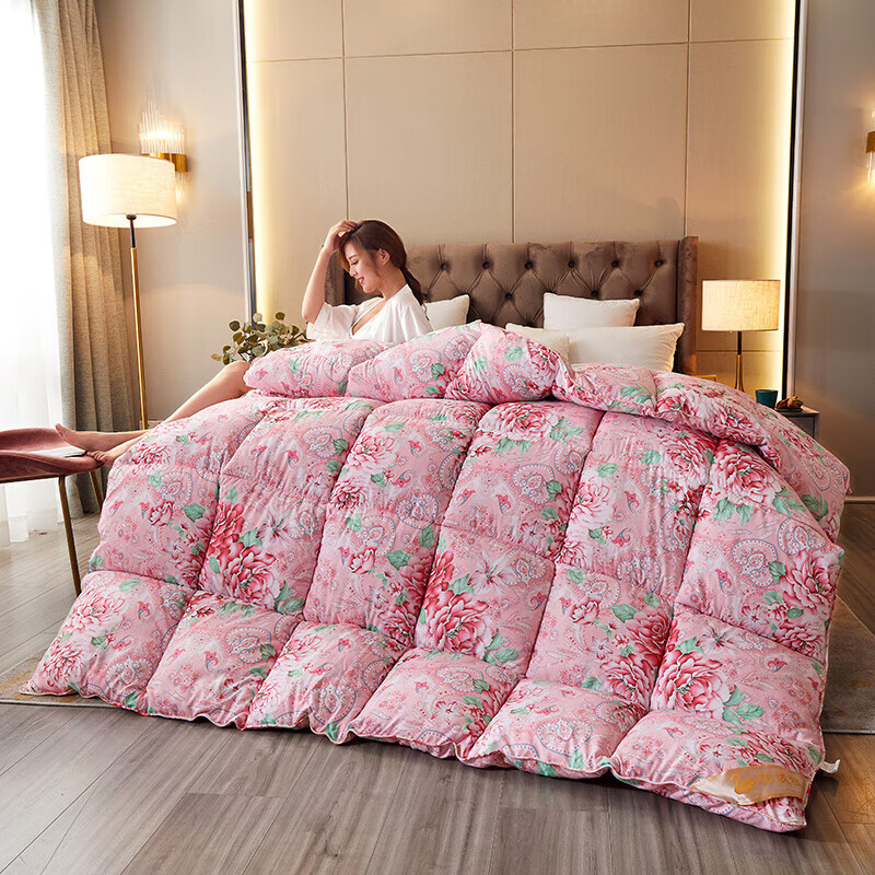 恒源祥加厚保暖冬被芯白鹅丝绒被羽丝绒被酒店单人冬季鸭绒被春秋棉被子 富贵--花开 150x200cm被子【4斤夏被】