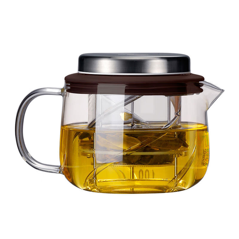 恒福得意壺茶水分離壺高溫耐熱玻璃飄逸杯花茶具過濾泡茶壺不銹鋼 501mL含-600mL含 6個恒福品杯無無茶壺