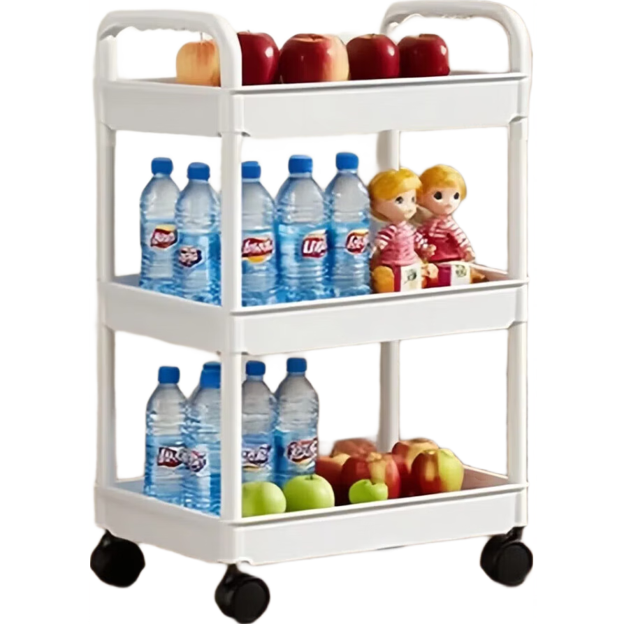 带把手小推车可移动收纳置物架厨房客厅卧室阳台多功能收纳架 白色 三层收纳架+扶手+轮子