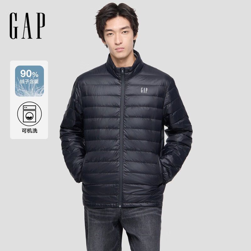 盖璞男女装2025秋冬印花logo多口袋小立领羽绒服外套657225 黑色 L (175/96A)亚洲尺码