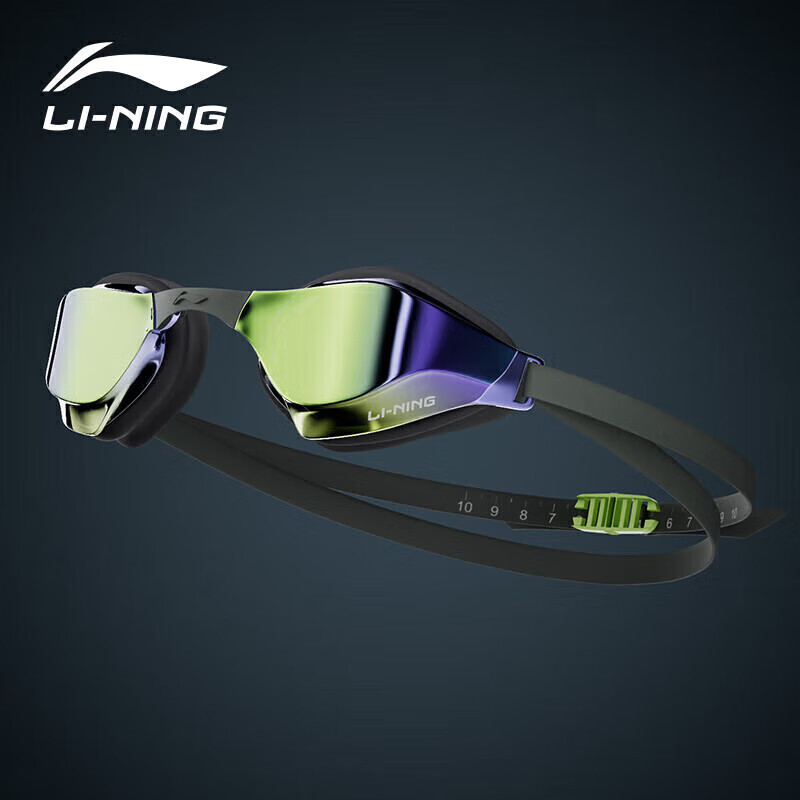 李宁（LI-NING）泳镜男女士镀膜高清防雾游泳镜专业高阶竞速游泳眼镜2705黑绿