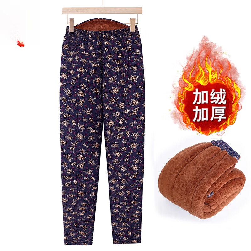浪莎中老年人春装花棉裤女秋冬加厚驼绒老太太保暖裤奶奶冬季妈妈裤子