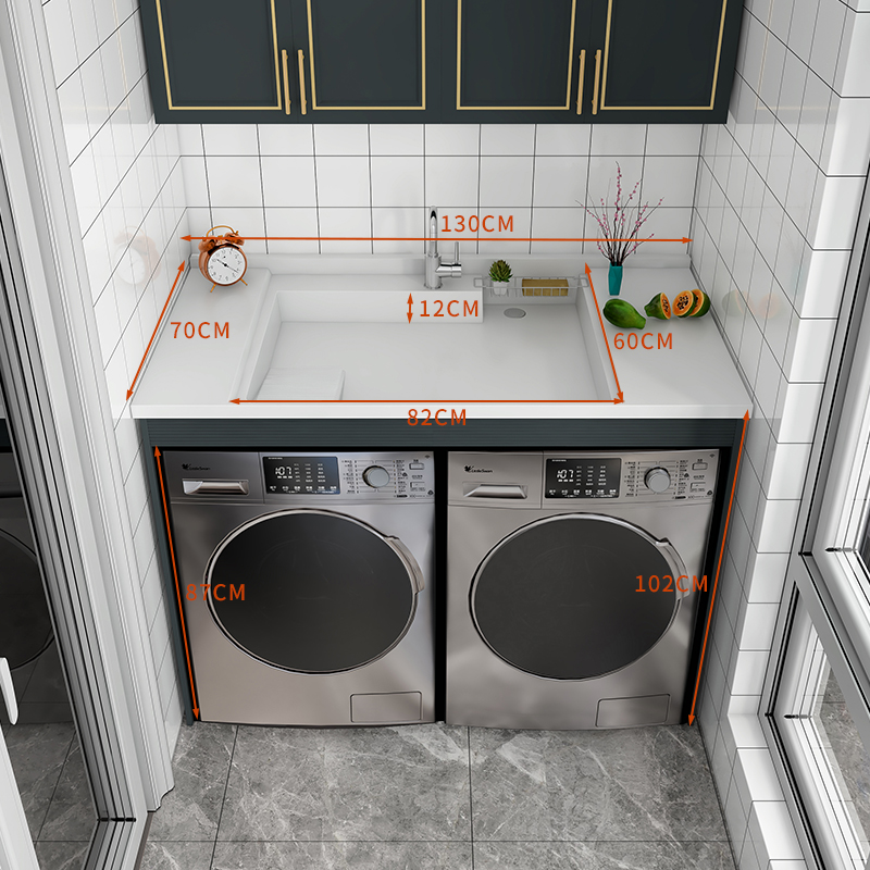 娱家太空铝阳台烘洗双机位洗衣柜台上盆滚筒洗衣机烘干机一体柜组合柜 130cm-双洗衣柜(白盆)