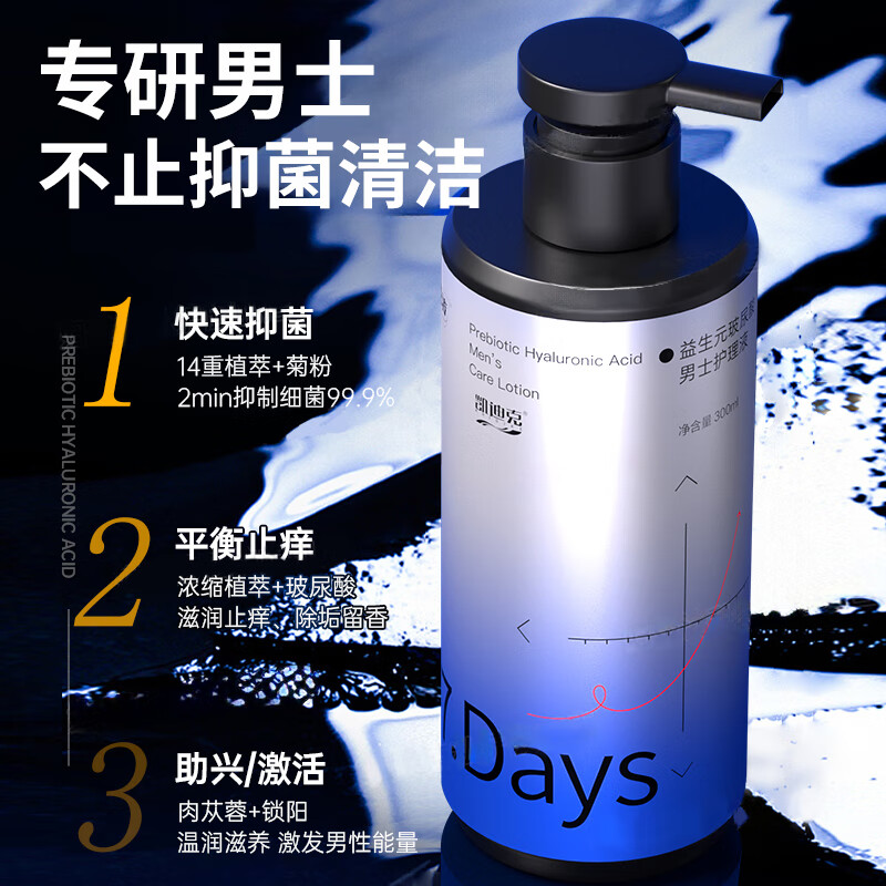 妇炎洁男士私处护理液男性私处洗液私密护理抑菌洗液清洁下体止痒清洗液 益生元玻尿酸男士护理液 300ml*1瓶
