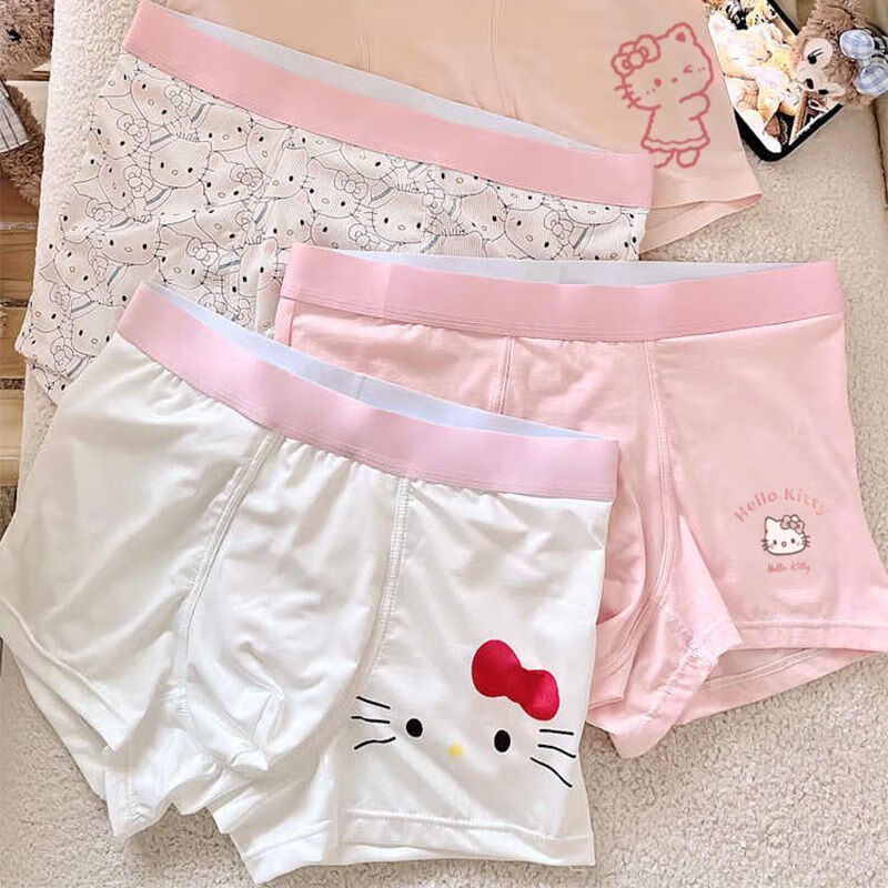 开始绽放（KALL'S BLOOMS）【礼盒装】KT猫男裤合集*冰丝男士内裤抗菌卡通可爱 礼盒三条装：粉KT+心蒂灰+心蒂白 L 建议体重80-105斤