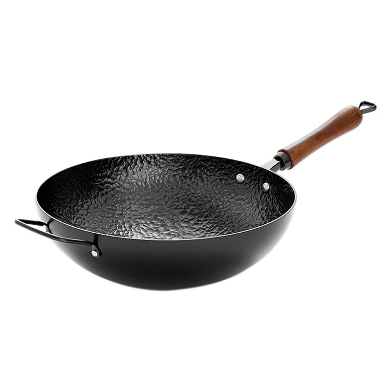臻古朴炒锅铁锅已开锅极铁精铁炒菜锅无涂层老式铁锅电磁炉燃气灶专用 平底锤纹精铁锅【免开锅】 30cm