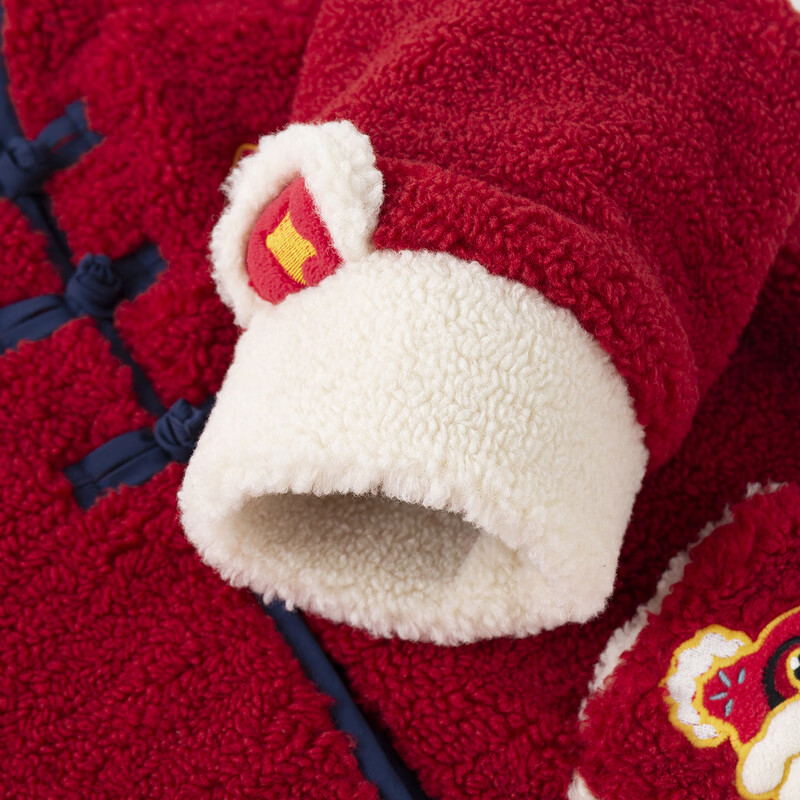 嘟嘟家男童外套冬季女童拜年服加绒上衣儿童冬款新年衣服红色童装外衣潮 红色 90